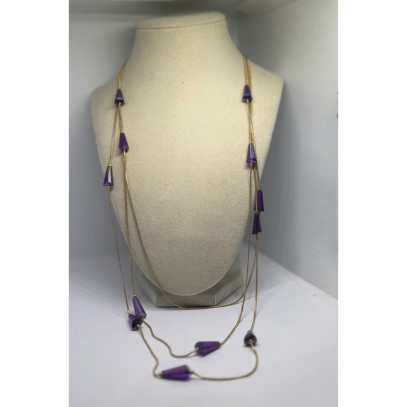 Charming Charlie Purple Glass Gold Tone Chain Opera Necklace - Picture 2 of 10